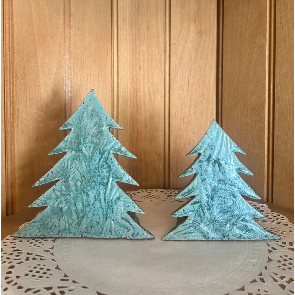 Rustic Studio Pottery Christmas Tree Holiday Tabletop Decor Set Of 2 Unique